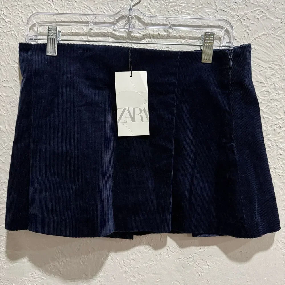 Zara navy blue corduroy mini skirt size medium
